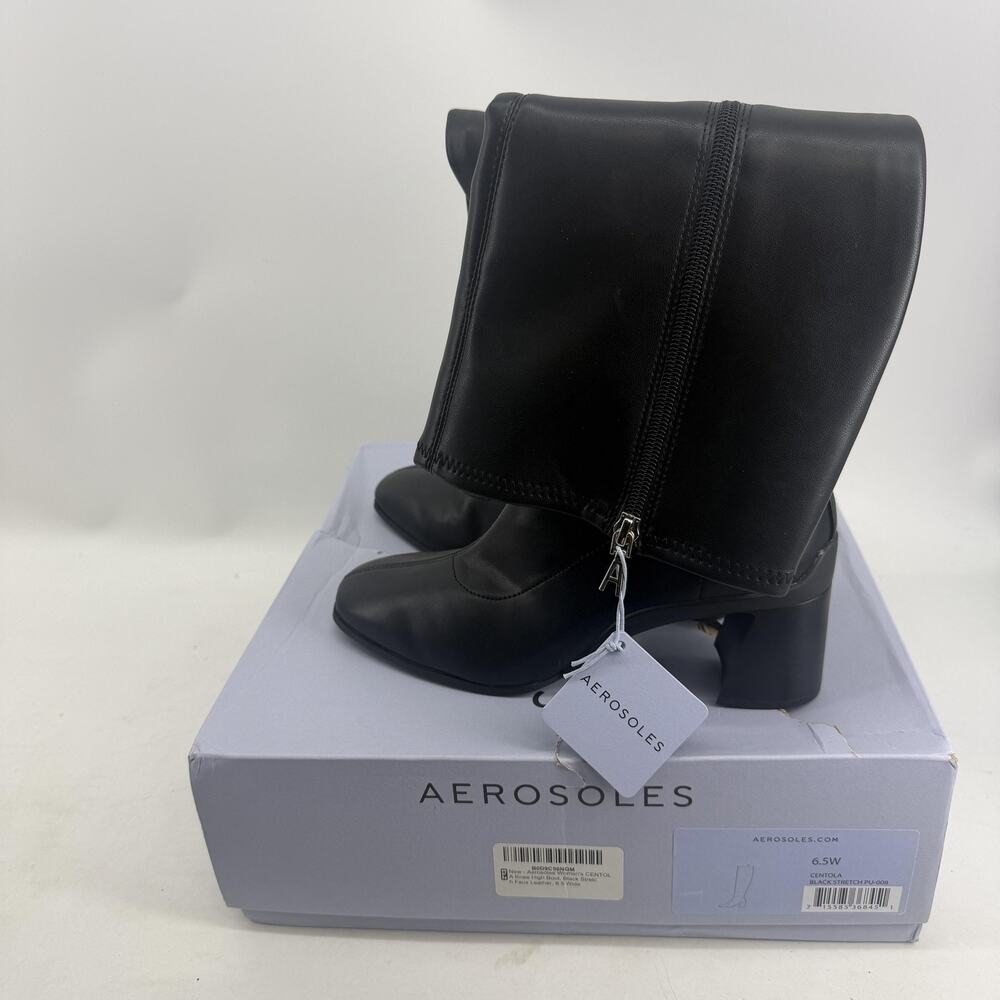 Aerosoles Centola Boots Womens Size 6.5W Black Knee High Stretch Zip Riding